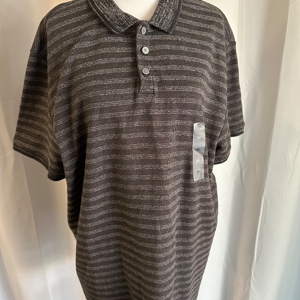 Alfani Stretch Mens Polo Shirt Gray/White Stripes Size XL New with Tags